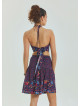 Halter Neck Open Back Pink Floral Crop Blouse 4615